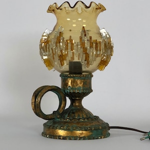 Vintage Italienische Brutalist Eisen und Glas Tischlampe von Poliarte. 1970er jahren