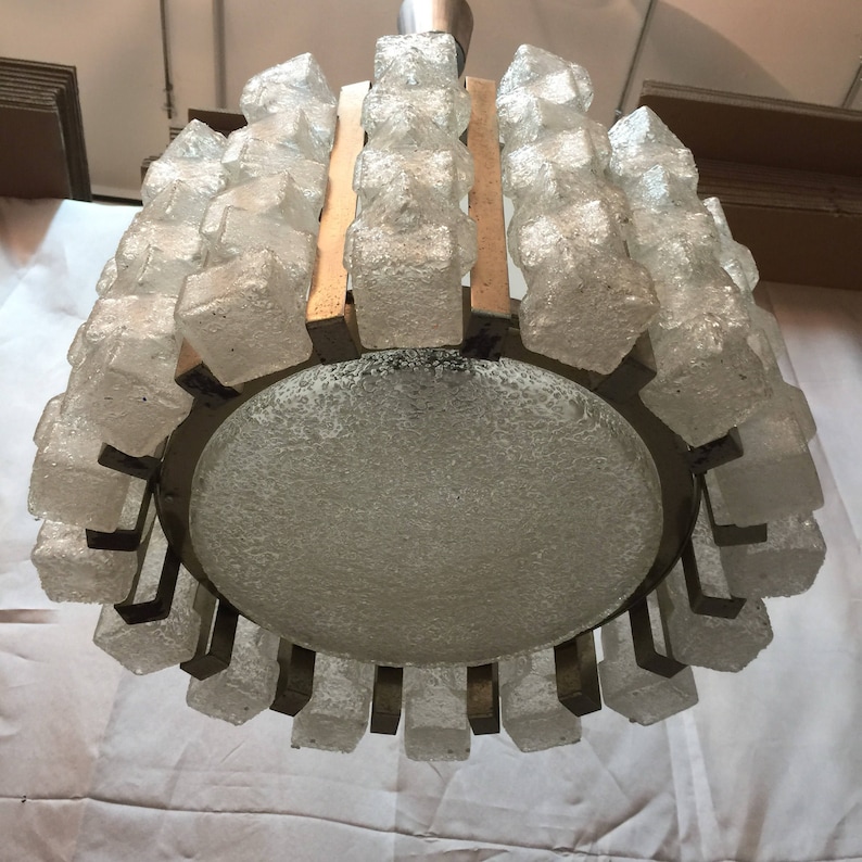 Italian vintage murano glass and chrome chandelier by Zero4 Milano.