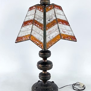 Monumental brutalist thick glass and metal table lamp by Longobard. Italy 1970s
