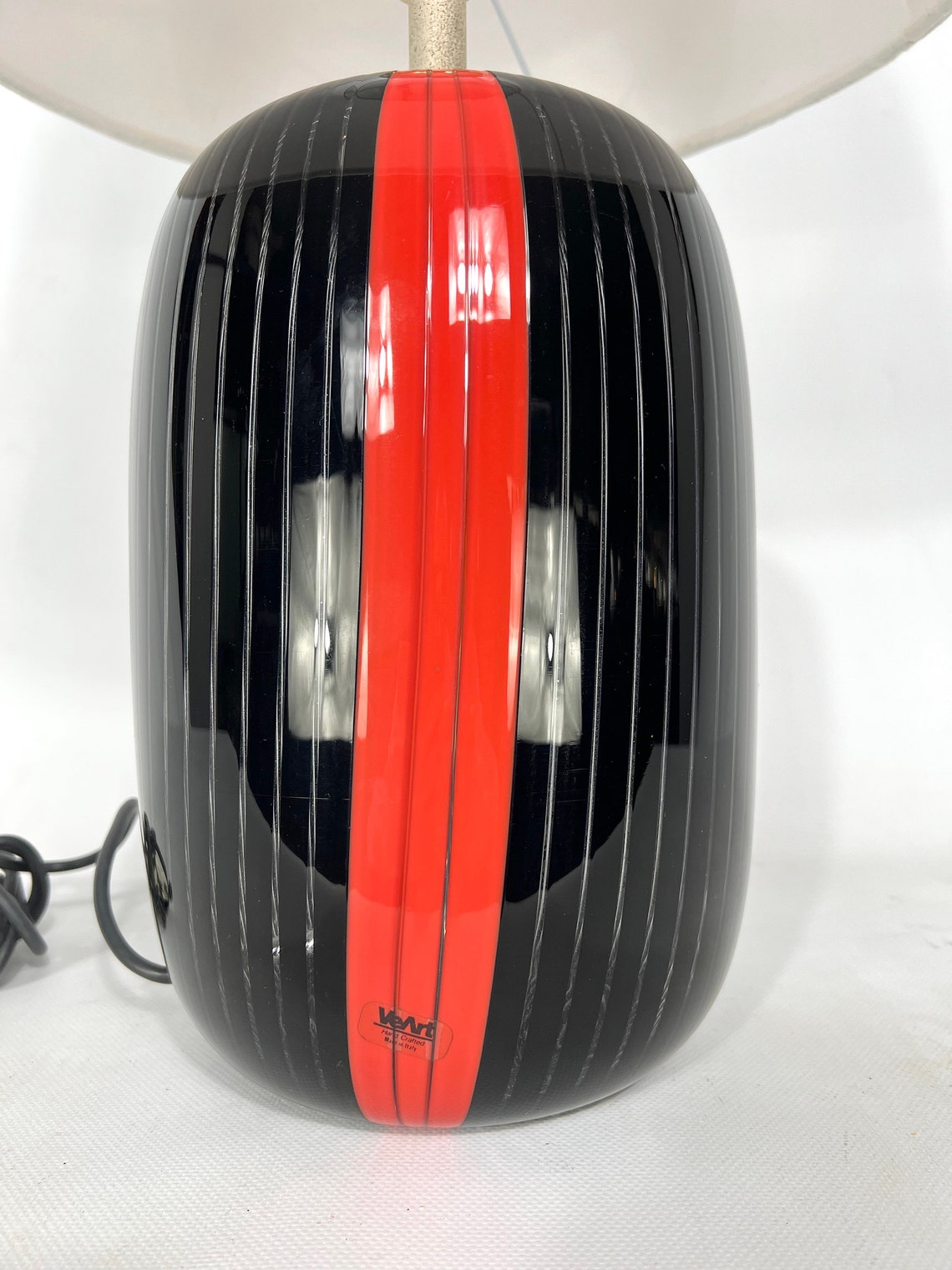 Veart Black and Red Murano Glass Table Lamp From 70s. Labeled - Etsy