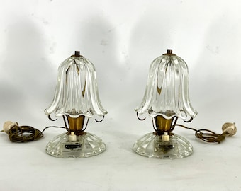 Mid-Century pair of Ercole Barovier Murano glass and brass table lamps. 1940s