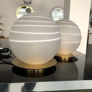 Rare Pair of 1970s Brass and Murano Glass Table Lamp, Angelo Brotto for Esperia