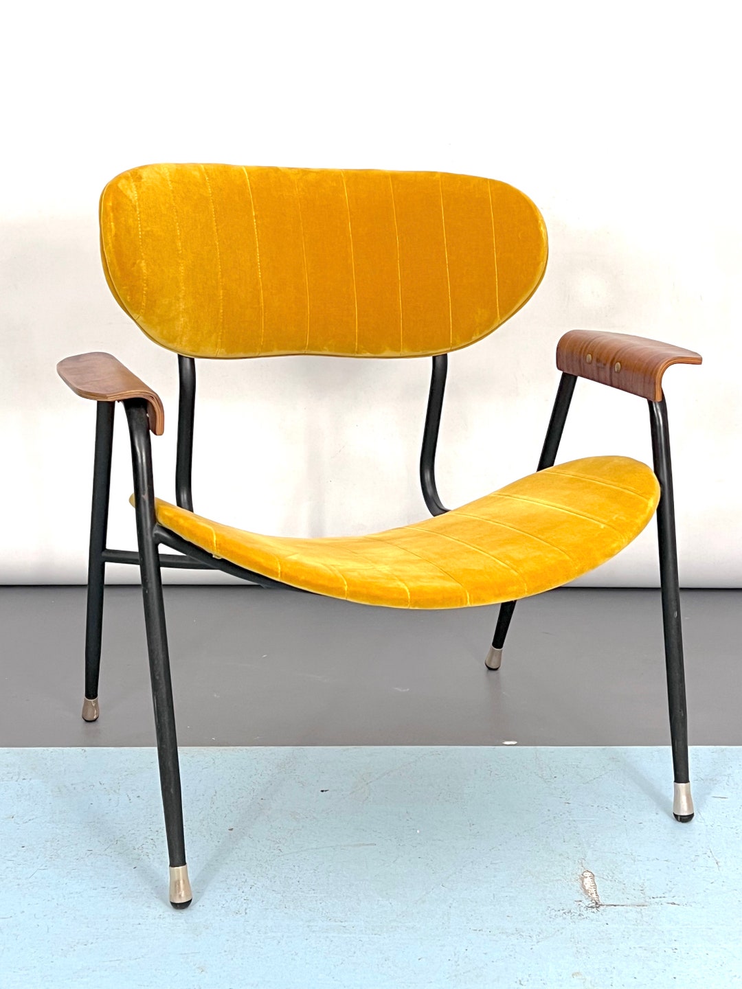 Vintage Yellow Velvet Chair by Gastone Rinaldi for Rima. Italy 1950s Etsy