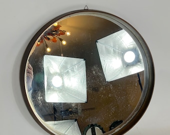 Vintage Italian wood round wall mirror from 50s