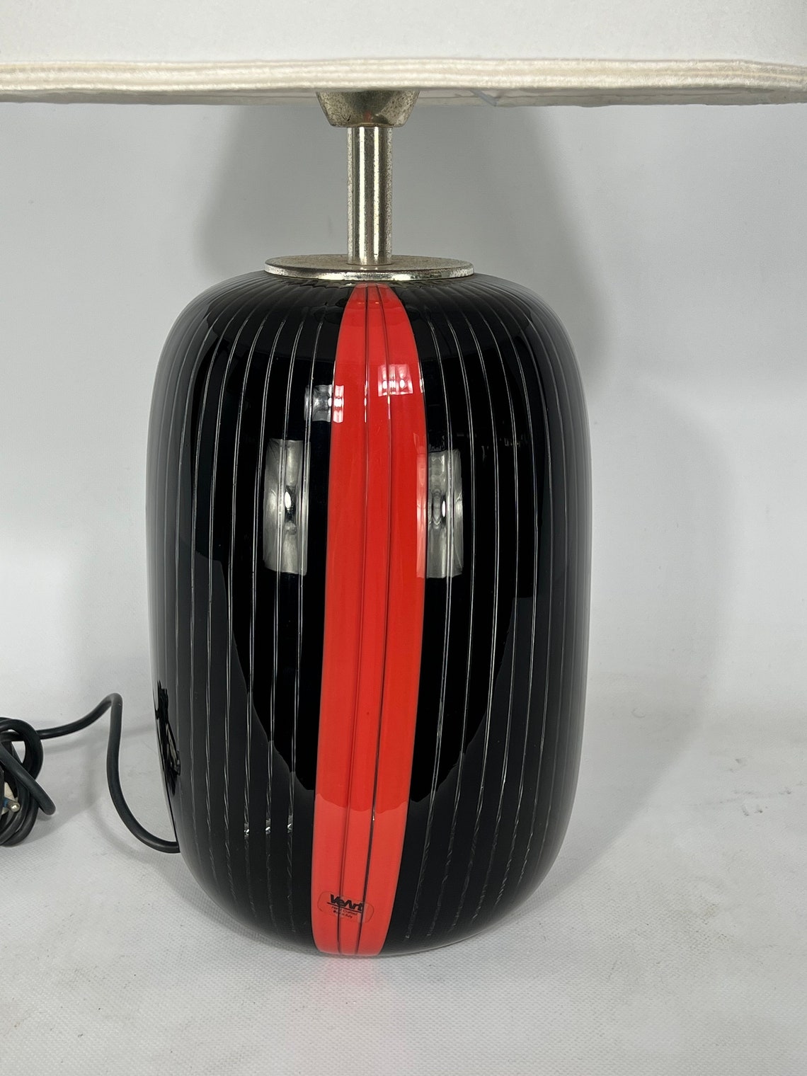 Veart Black and Red Murano Glass Table Lamp From 70s. Labeled - Etsy
