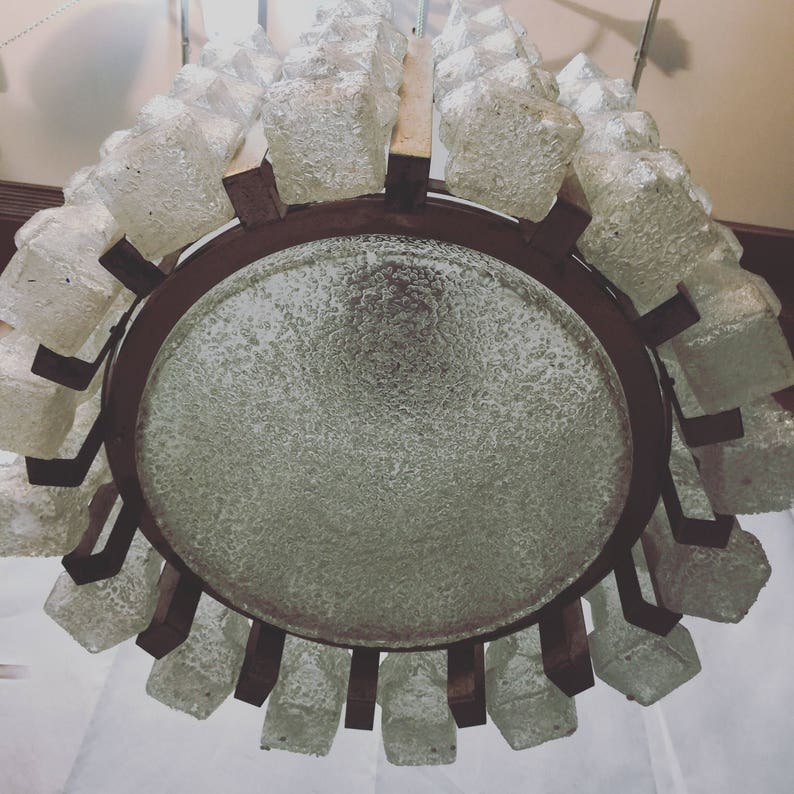 Italian vintage murano glass and chrome chandelier by Zero4 Milano.