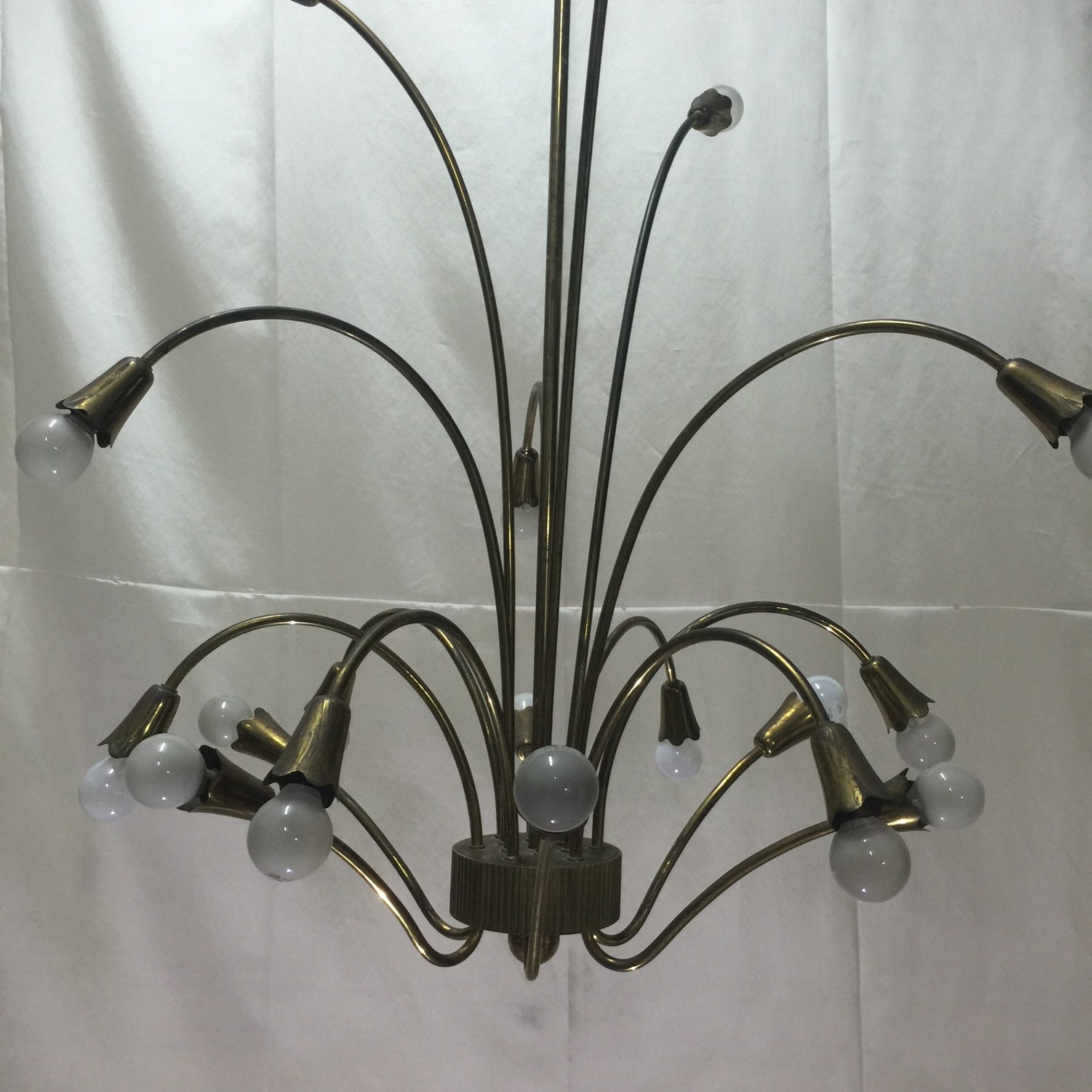 Brass Vintage Chandelier in the Manner of Stilnovo From the Etsy