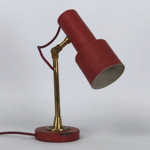 Stilnovo, vintage red brass table lamp from 50s