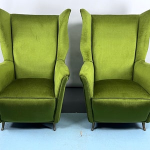 Rare Mid-century Italian green velvet ISA armchairs attributable to Gio Ponti. 50s