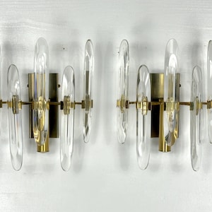 Sciolari, set of two large sconces in glass and gilded brass. Italy 1970s