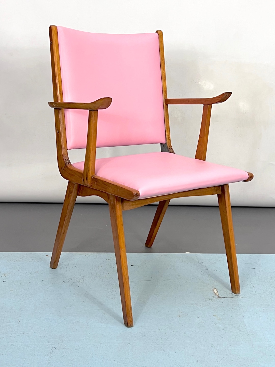Vintage Italian Wood Accent Chair in Pink Leatherette. Italy 1950s Etsy