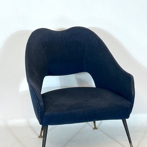 Vintage Italian blue fabric and brass armchair from 50s