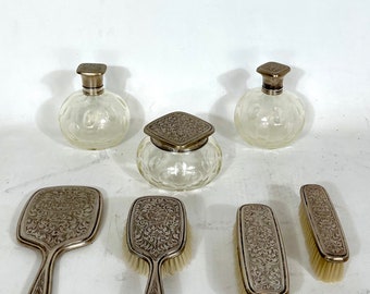 Mid-Century Italienisches Toilettenset aus versilbertem und mundgeblasenem Muranoglas aus den 40er Jahren