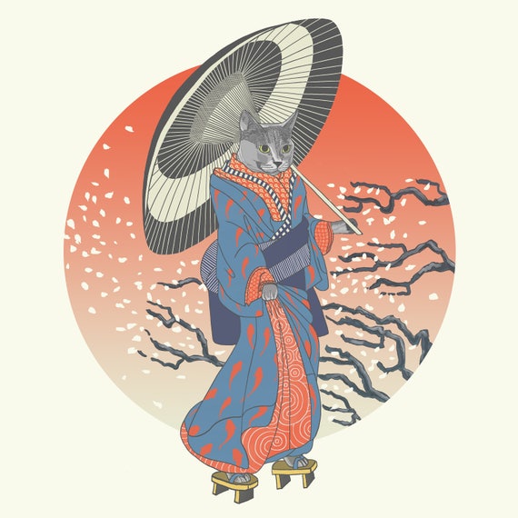 Cat in Kimono a fine art print by artist Robert Clear Etsy