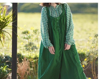 Green washed soft Linen Strap Women Dresses,Sleeveless dress,suspender dress, Summer maxi Women Dresses,gift for her/ 2001