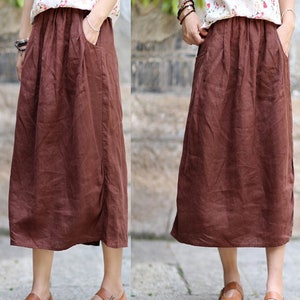Women Linen Skirt, Washed Linen Skirts, Soft linen Skirts,Deep Side Pockets, 50colors available 2111 image 4