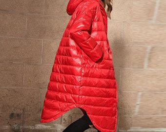 Hooded Long Down Jacket Puffer Coat Winter Coat, Loose Duck Down Coat, Women Warm Puffer Coat Many Colors/simplelinenlife 1101