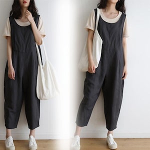 washed soft Linen Women Overall Linen Jumpsuits Rompers,Deep pockets jumpsuits,available 80+ colors ,/simplelinenlife 1002