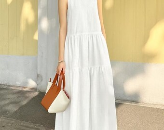 Minimalist Dress Washed Soft 100% Linen dress,Anysize dress  summer Sleeveless dress Women Dresses/9599