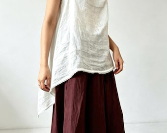 Oversized White Linen Tank Top, Breathable Linen Tunic, Asymmetrical Linen Blouse, Summer Linen Top, Minimalist Linen Wear