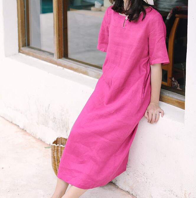 Square Neck Summer Women Dress Soft Long Washed Linen Women Dresses ...