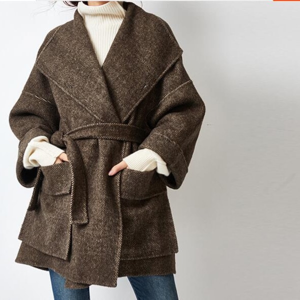 Double Face Loose Women winter coat , Wool Jackets,Wool  Coat,Winter Coat Large Pockets With Waist Belt Custom Made Any Size