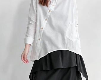 Asymmetrical 100% Linen Tops,Long sleeve Minimalist Summer Tops,Anysize dress,Plus Size maxi dress Women top/9592