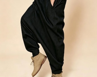 Elegant drop crotch pants  Pants Wide Legs Pants, Elastic Waist Side Pleat  Plus Size Loose Style Pants