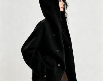 Hooded Warm Women winter coat,Light Wool Jackets,Wool Coat,Winter Coat Large Pockets