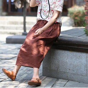 Women Linen Skirt, Washed Linen Skirts, Soft linen Skirts,Deep Side Pockets, 50+colors available  2111