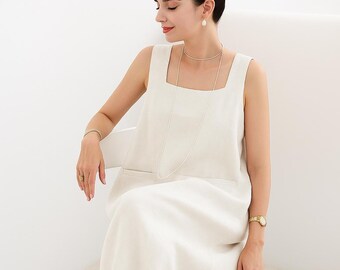 Washed Soft 100% Linen dress,Square Neck Linen Tank Dress Minimalist Dress,Anysize dress,summer Women Dresses/9592