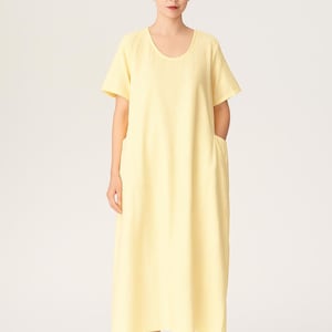 U Collar Cotton Dress,Loose dress Front Pockets, summer Plus Size dress Women Dresses/3593