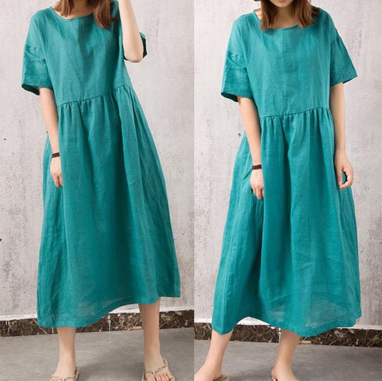 Green 100% Linen Women Dress Linen Women Dresses Summer Women - Etsy