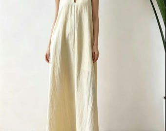 Minimalist Sleevelss Dress Washed Soft cotton Linen dress,Anysize dress  summer maxi dress Women Dresses/9599