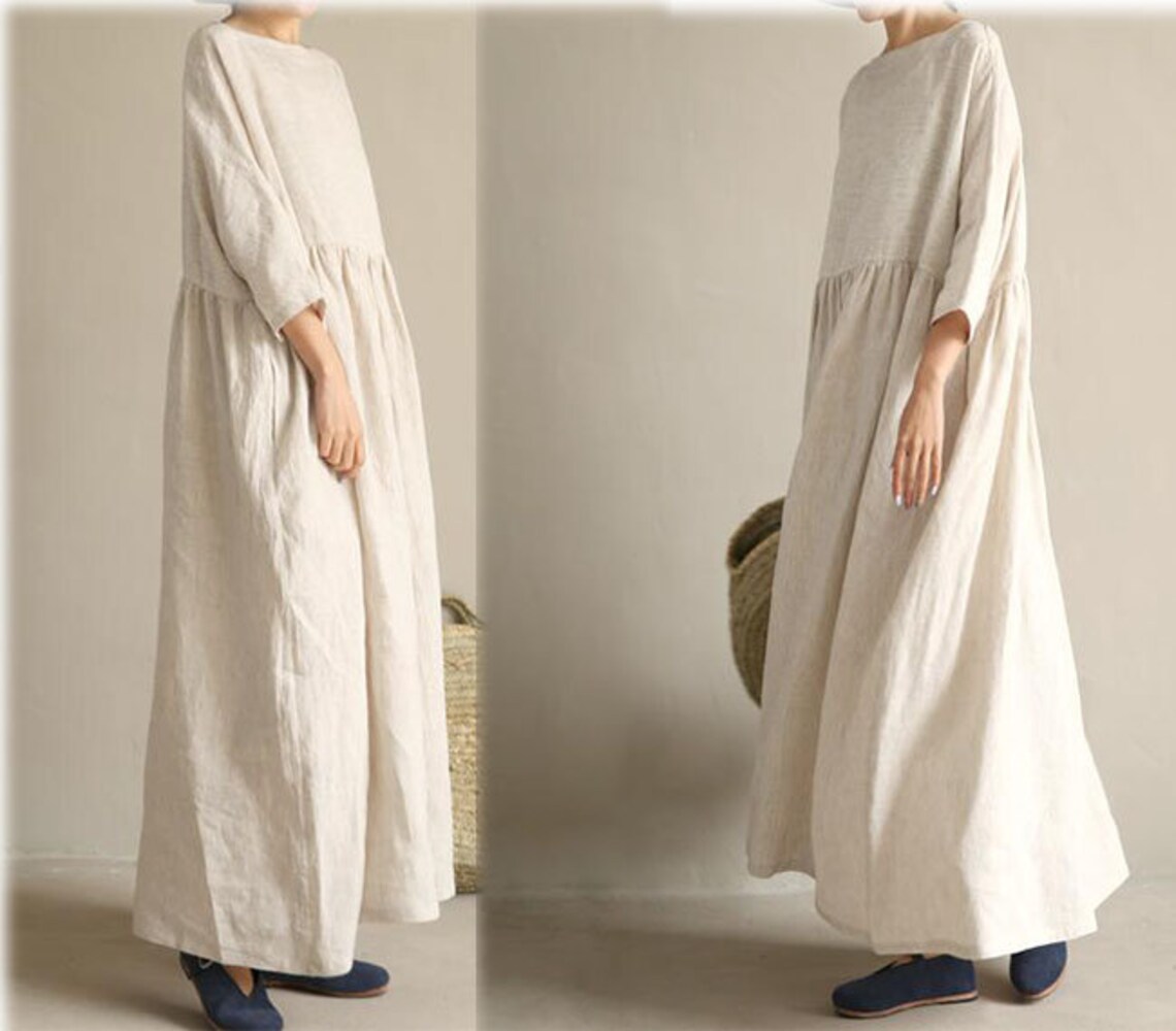 Loose Washed Soft Linen Dress, Drop Shoulder Dress, Women Dresses ...