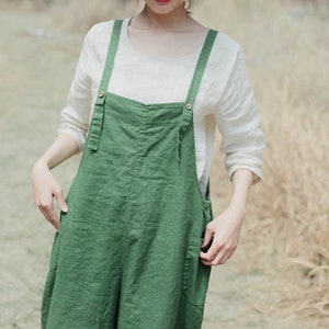 Washed Linen Women Overall Pants Dress Linen Jumpsuits Women WideLeg Pants