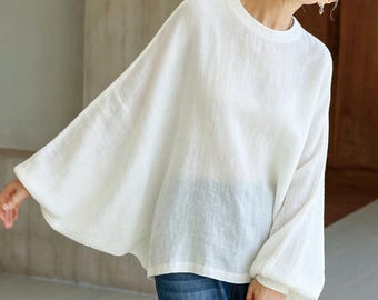 Washed Soft 100%  Linen Tops,Long sleeve Minimalist Summer Tops,Anysize dress,Plus Size maxi dress Women top/9592