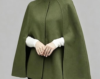 Women Wool Cape Coat, Winter Wool Jacket, Wool Jackets Women Wool Coat Any Size