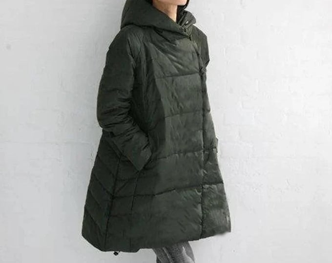 A-Line Winter Puffer Coat Down jacket, Thick Women Hooded Down jacket,Warm Women Winter Coat Any Size Available 40+ Colors/2277