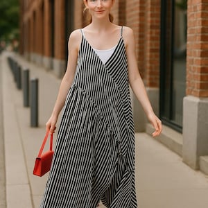 Stripe Women Overall,Loose Jumpsuits Rompers,Deep pockets jumpsuits/simplelinenlife 1002