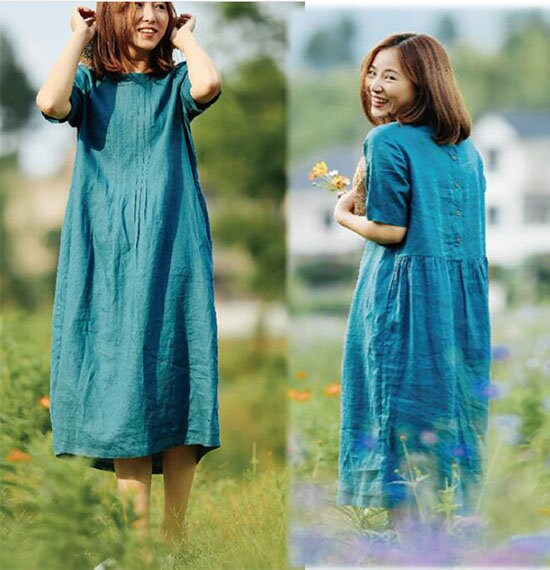 Midi Linen Dress Soft Linen Dress Washed Summer Long Linen | Etsy