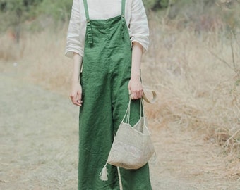 Washed Soft Linen Women Overall,Linen Jumpsuits, Women WideLeg Pants Romper,Available 80+ Colors