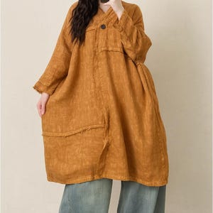 Vintage loose style Dress Washed Soft 100% Linen dress,plus size dress summer maxi dress Women Dresses with button /9591