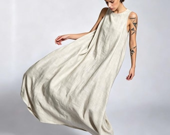 Minimalist Sleevelss Dress Washed Soft cotton Linen dress,Anysize dress  summer maxi dress Women Dresses/9599