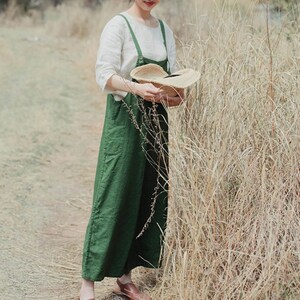 Washed Linen Women Overall Pants Dress Linen Jumpsuits Women WideLeg Pants