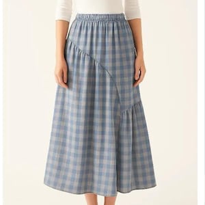 Summer Layered skirt, Plaid long skirt Cozy cotton Skirt, a-line Maxi skirts with Pockets,custom plus skirts soft home wear