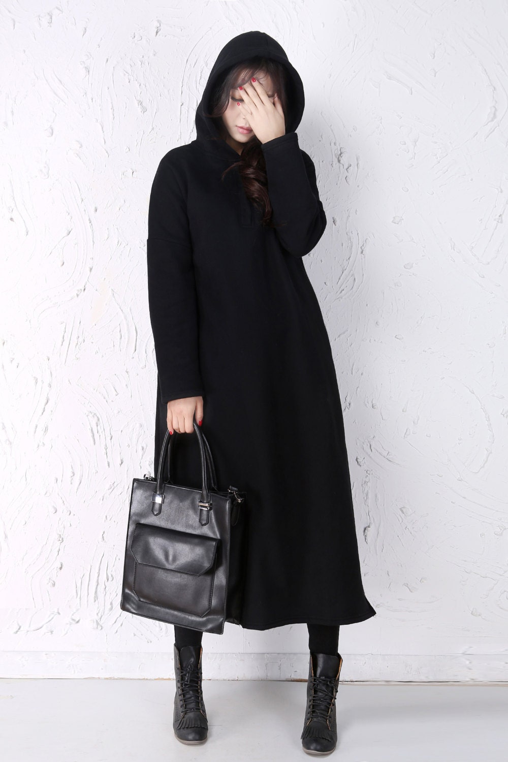 Black Fleece Dress Long Women Dress Thick Thermal Women Warm Winter