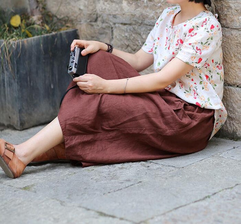Women Linen Skirt, Washed Linen Skirts, Soft linen Skirts,Deep Side Pockets, 50colors available 2111 image 5