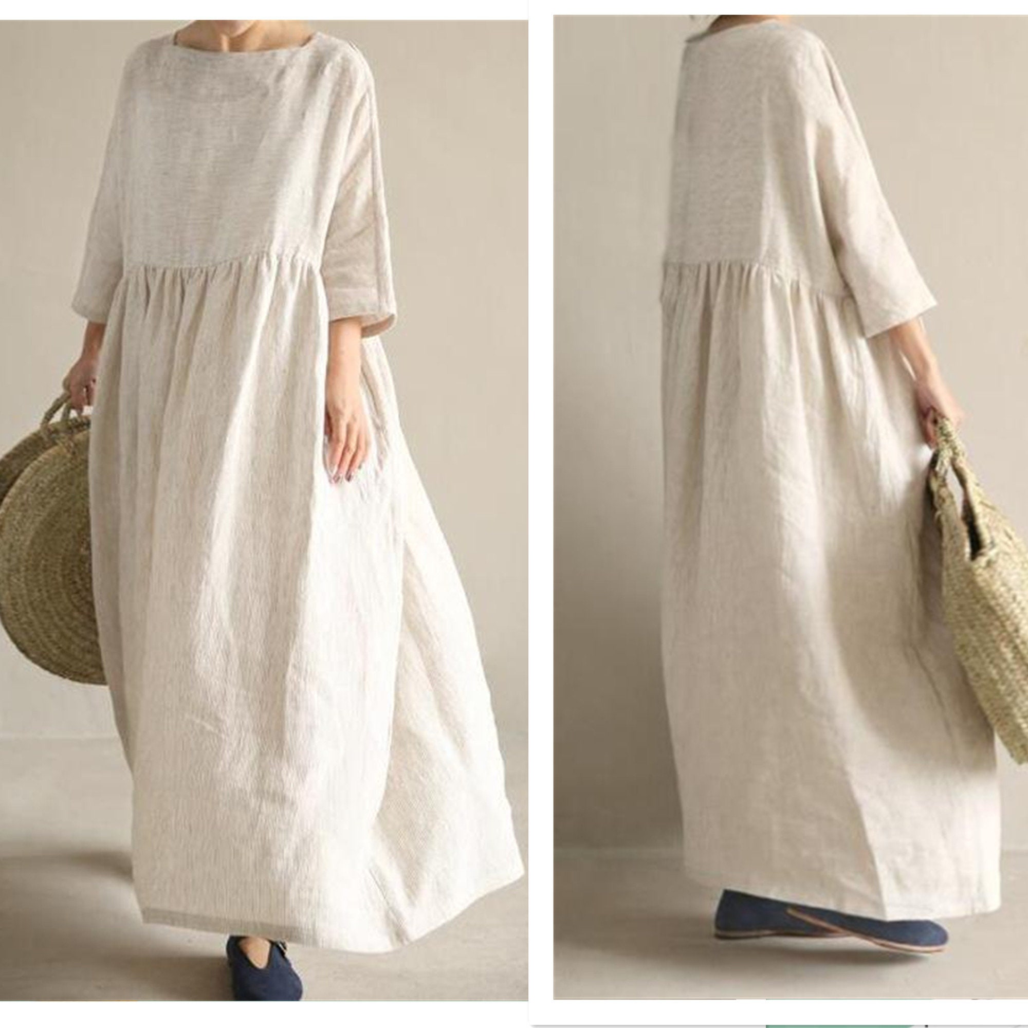 Loose Washed Soft Linen Dress, Drop Shoulder Dress, Women Dresses ...