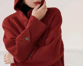 Hooded Women Wool Coat, Winter Wool Jacket, Wool Jackets Women Wool Coat Any Size